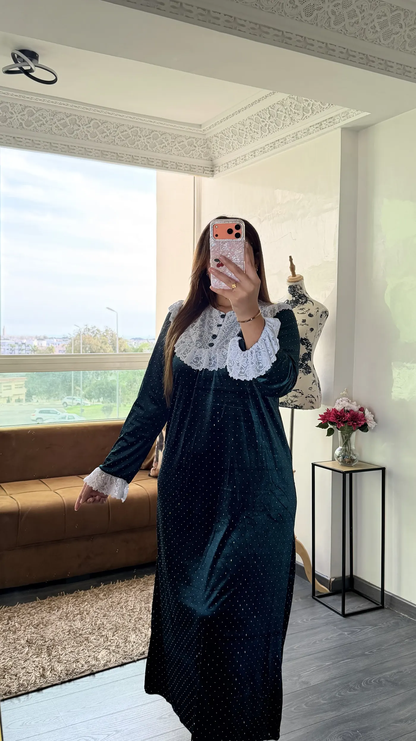 Robe Longue Velours « Éléonore » Vert Forêt