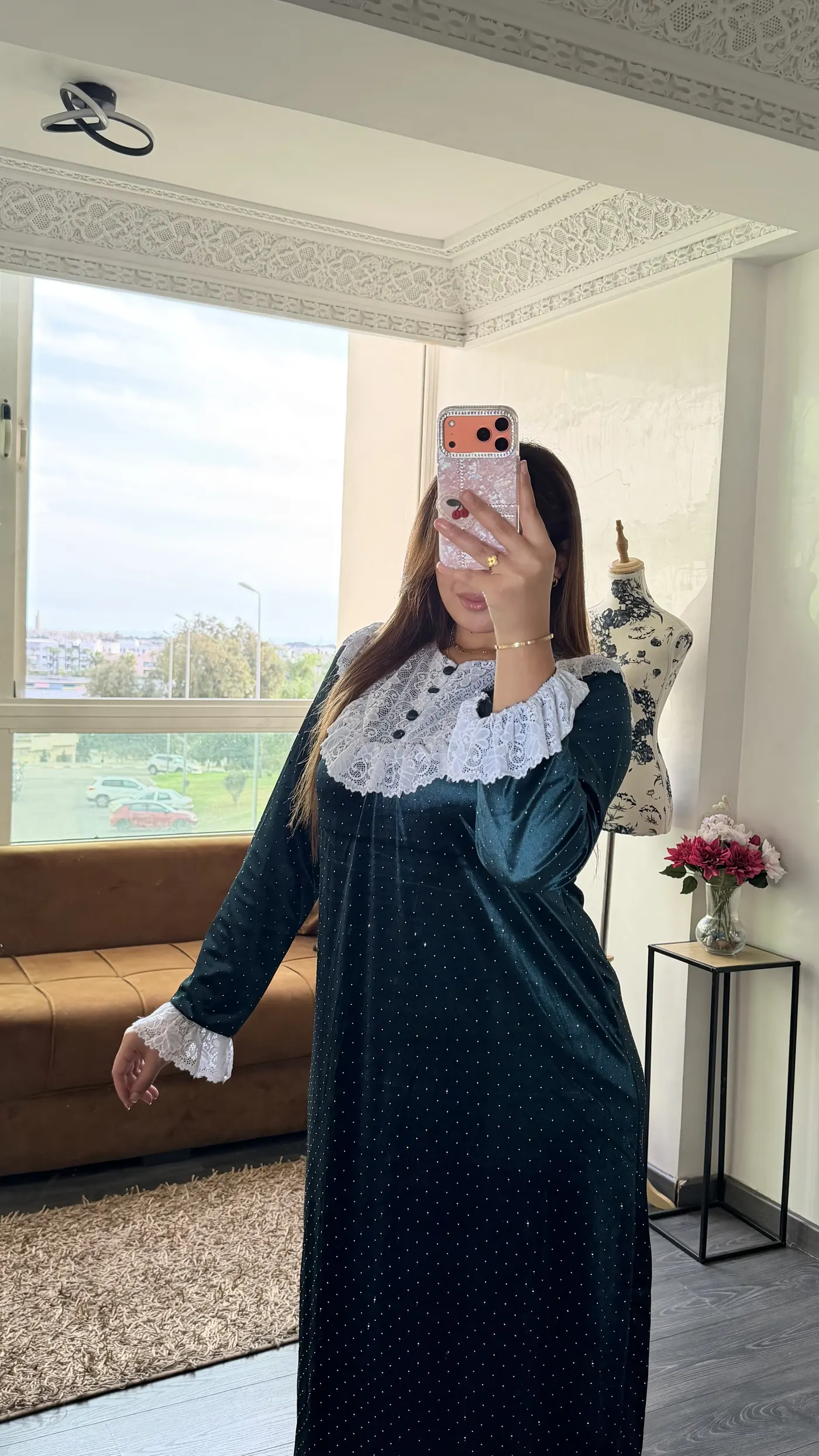 Robe Longue Velours « Éléonore » Vert Forêt 2