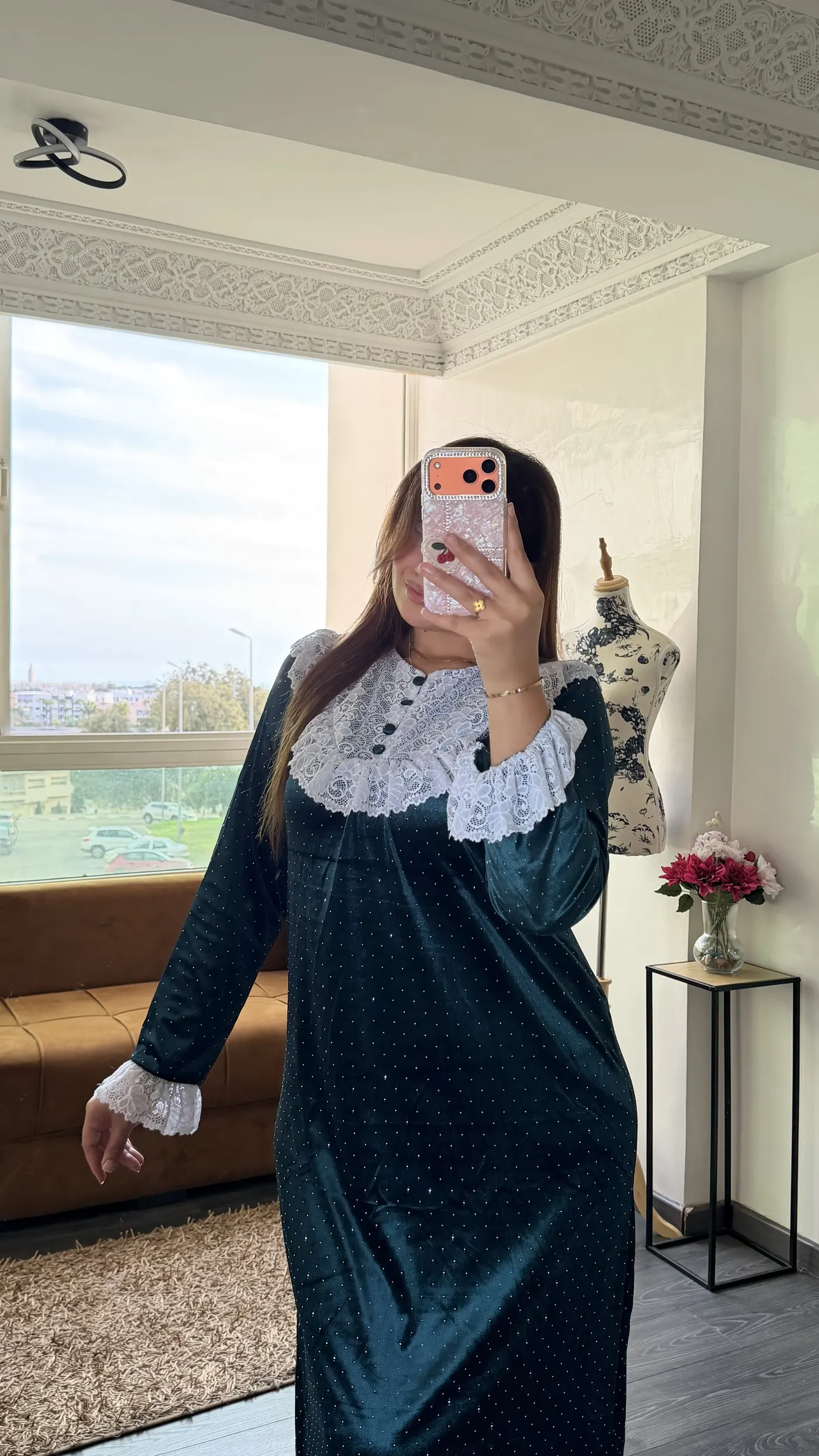 Robe Longue Velours « Éléonore » Vert Forêt 3