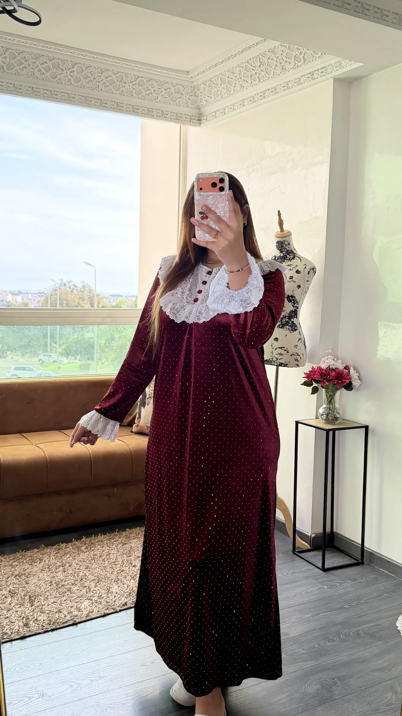 Robe Longue Velours « Éléonore » Bordeaux 1