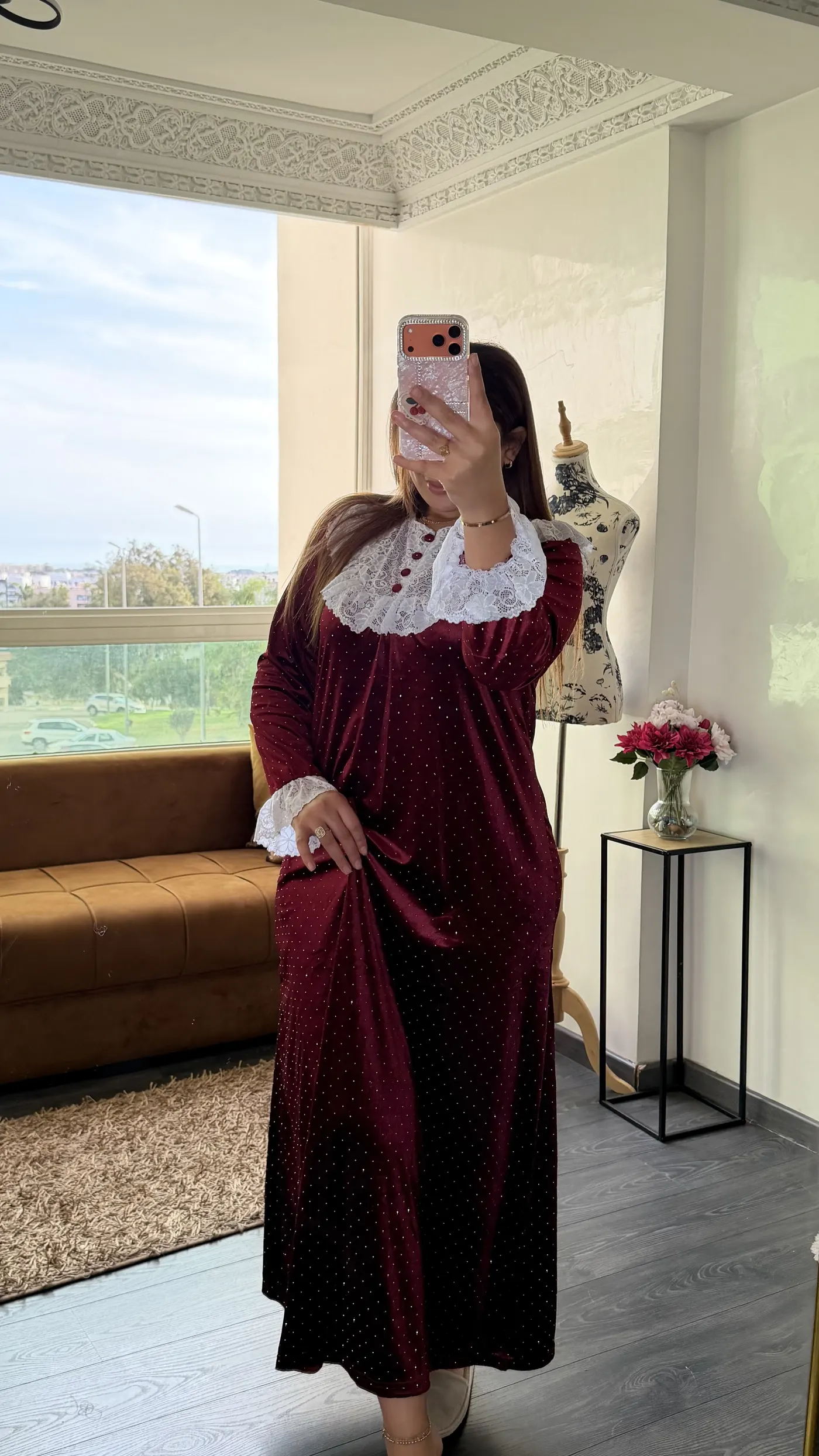 Robe Longue Velours « Éléonore » Bordeaux 3