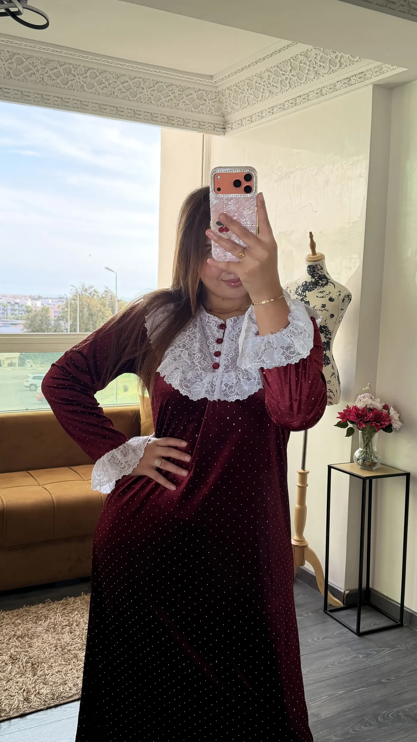 Robe Longue Velours « Éléonore » Bordeaux 4