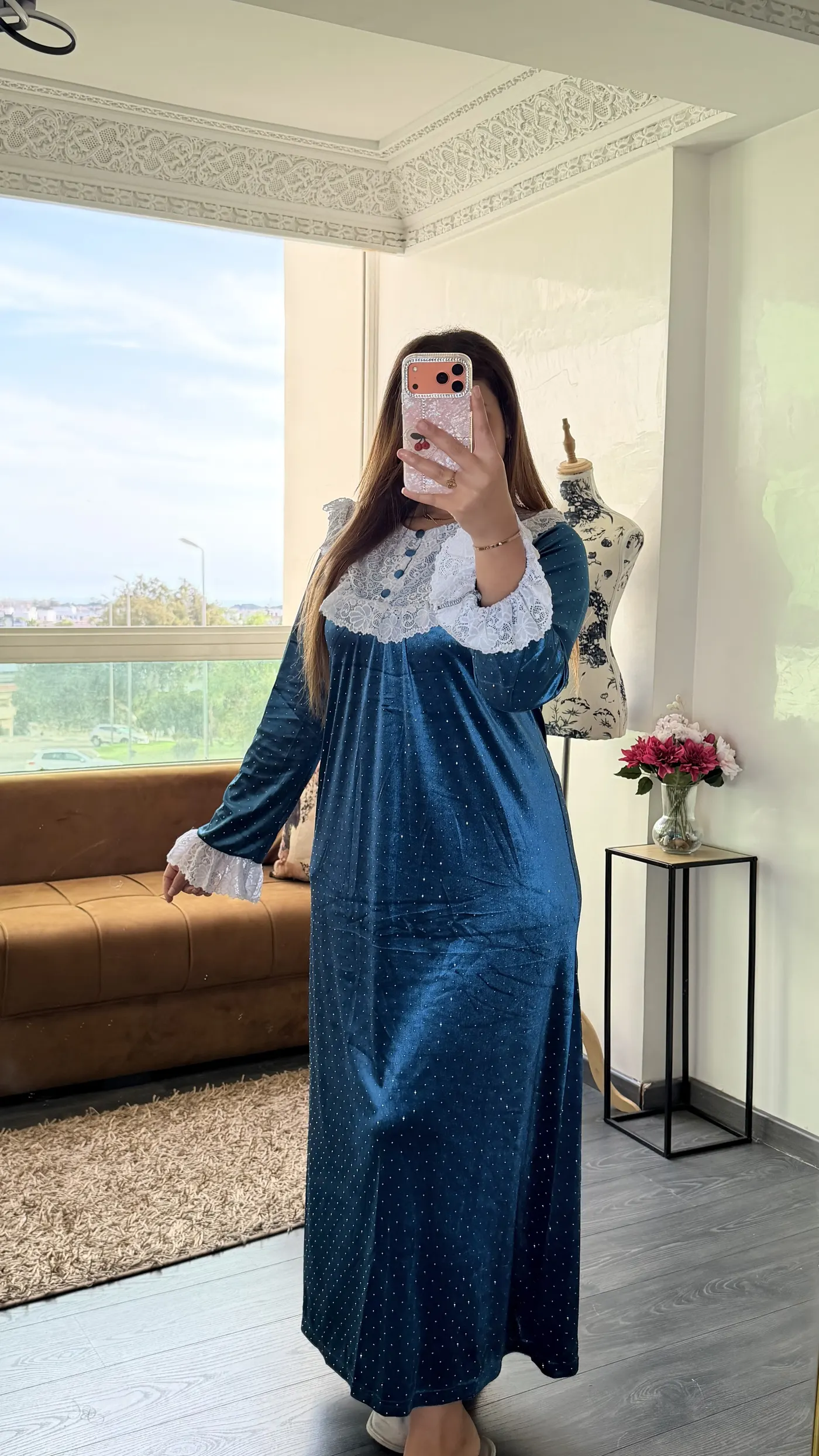 Robe Longue Velours « Éléonore » Bleu Pétrole