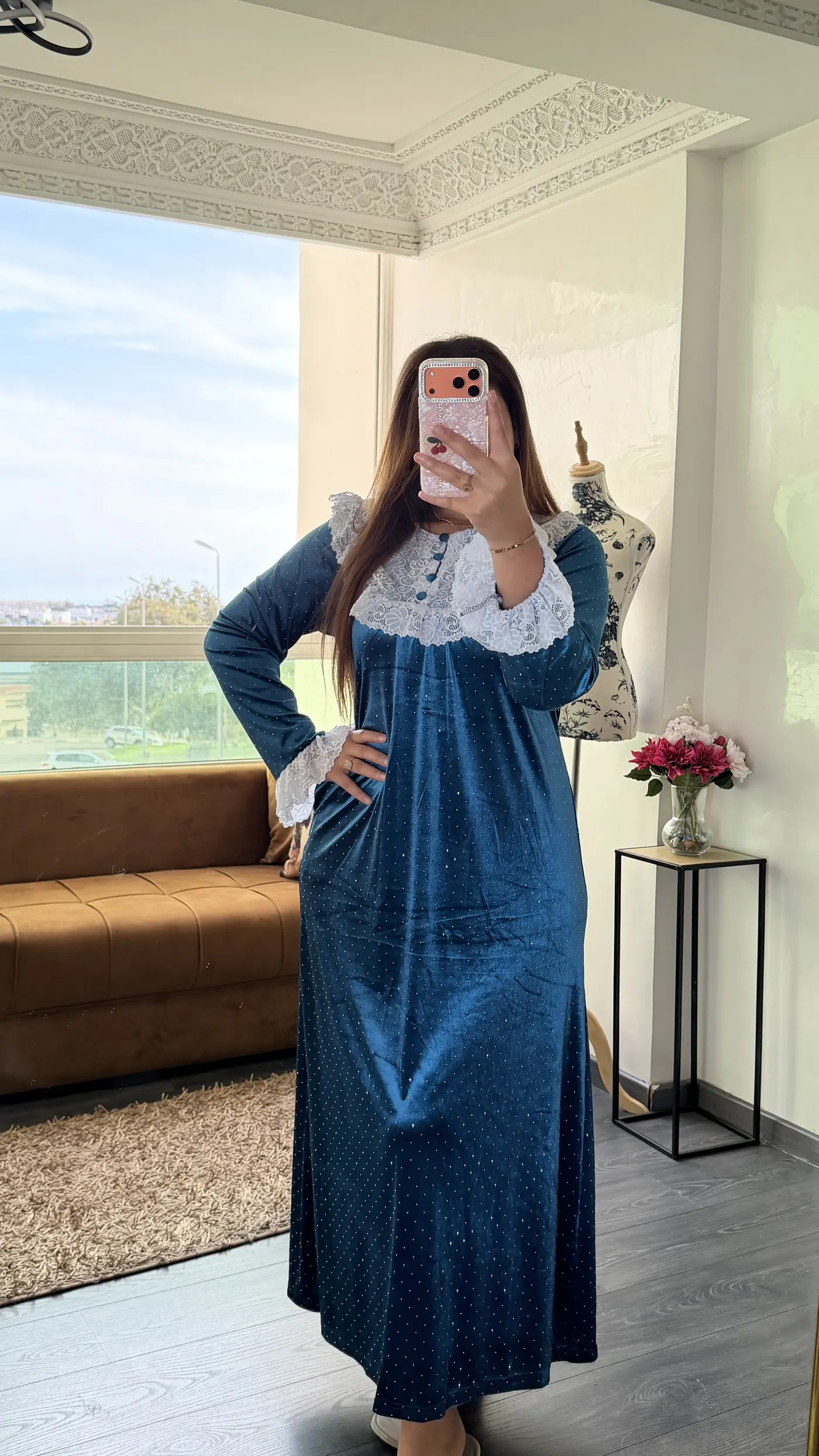 Robe Longue Velours « Éléonore » Bleu Pétrole 2