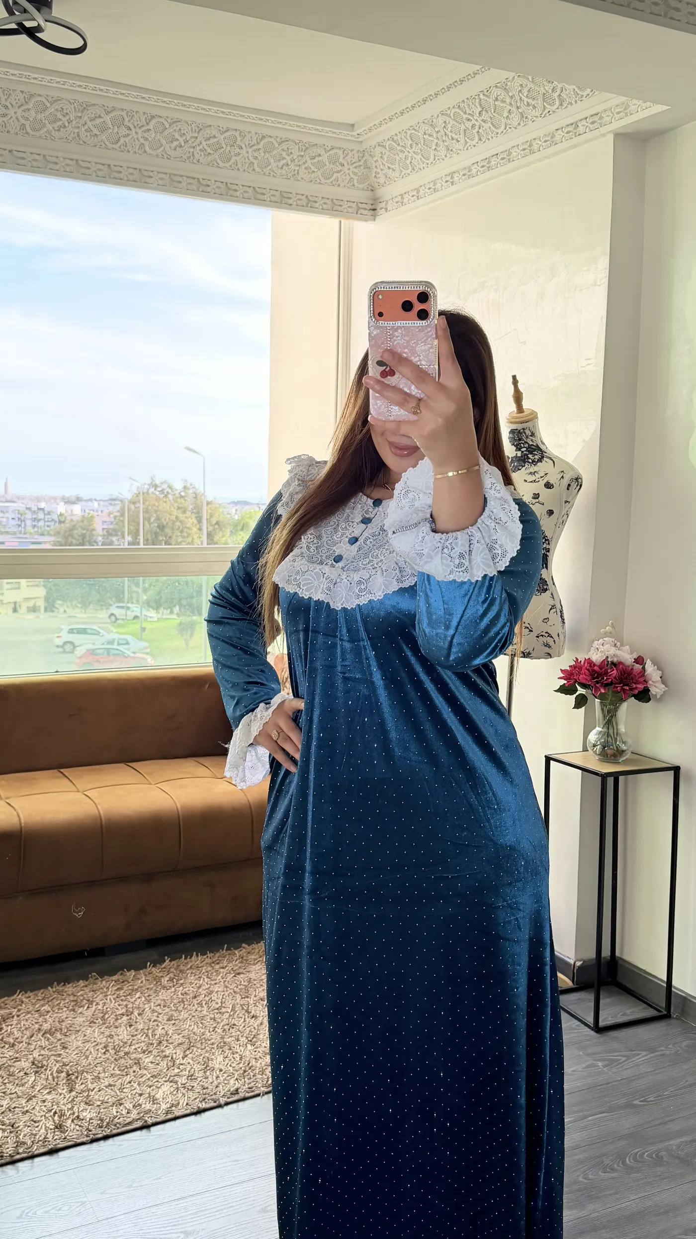 Robe Longue Velours « Éléonore » Bleu Pétrole 3
