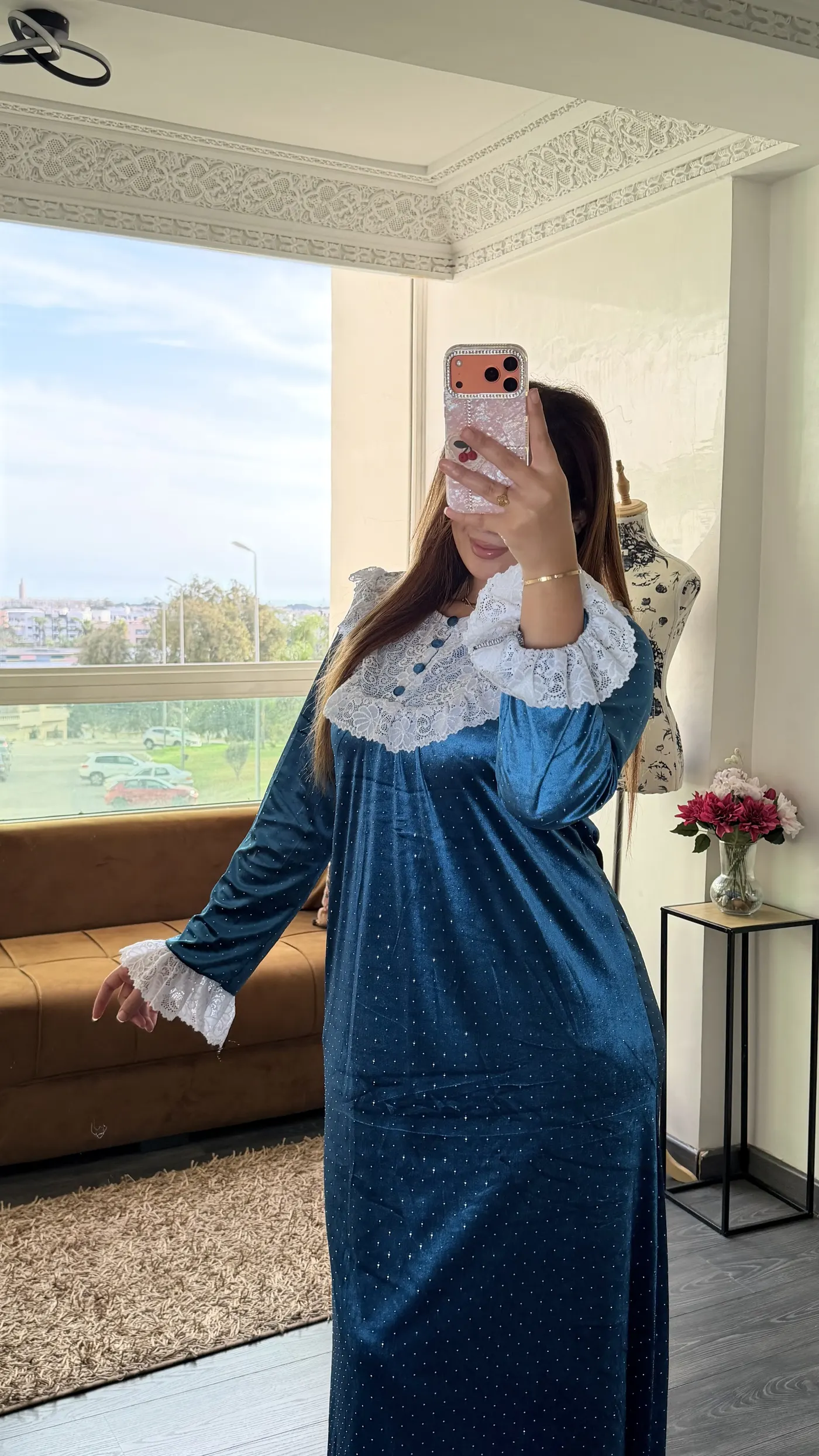 Robe Longue Velours « Éléonore » Bleu Pétrole 4