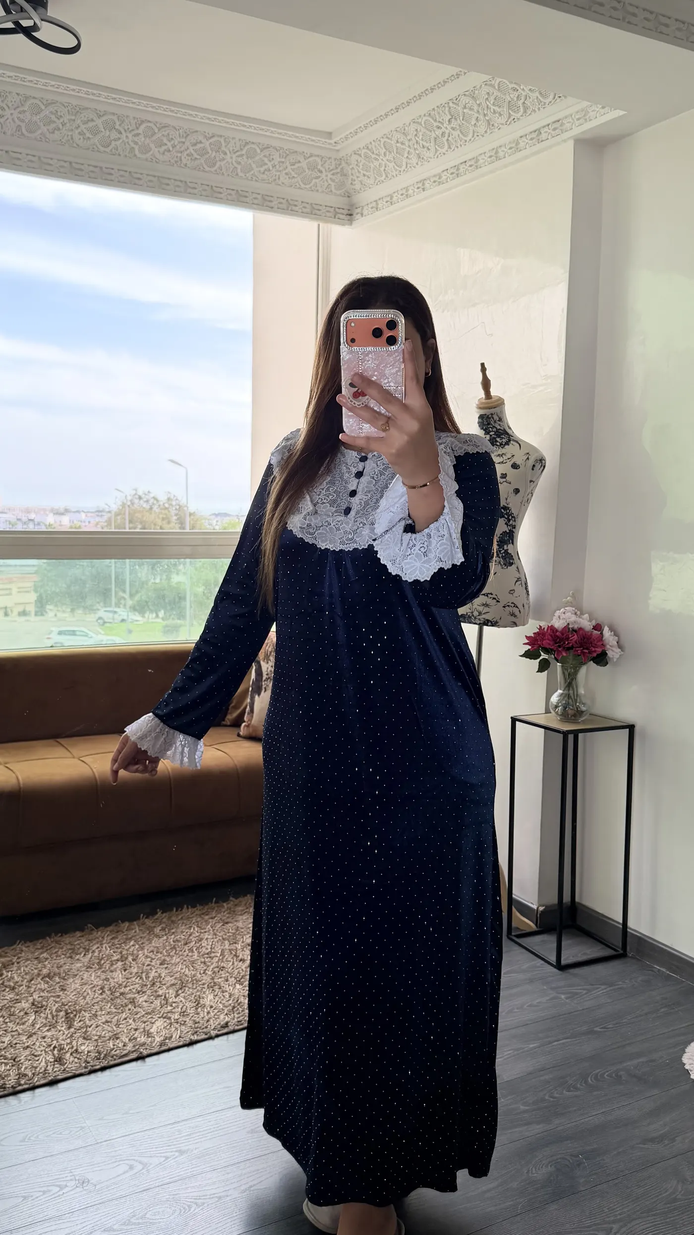Robe Longue Velours « Éléonore » Bleu Nuit