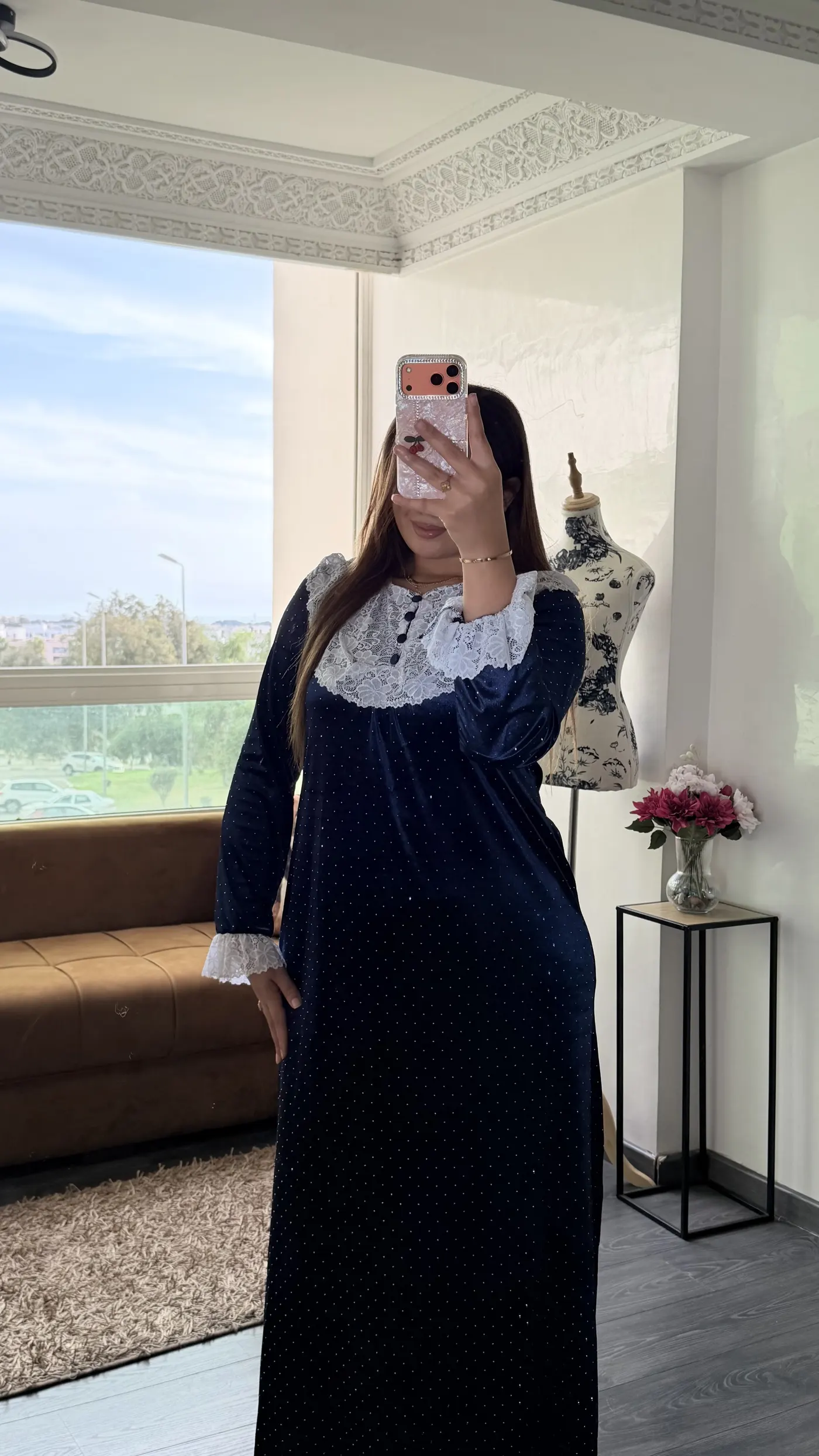 Robe Longue Velours « Éléonore » Bleu Nuit 3